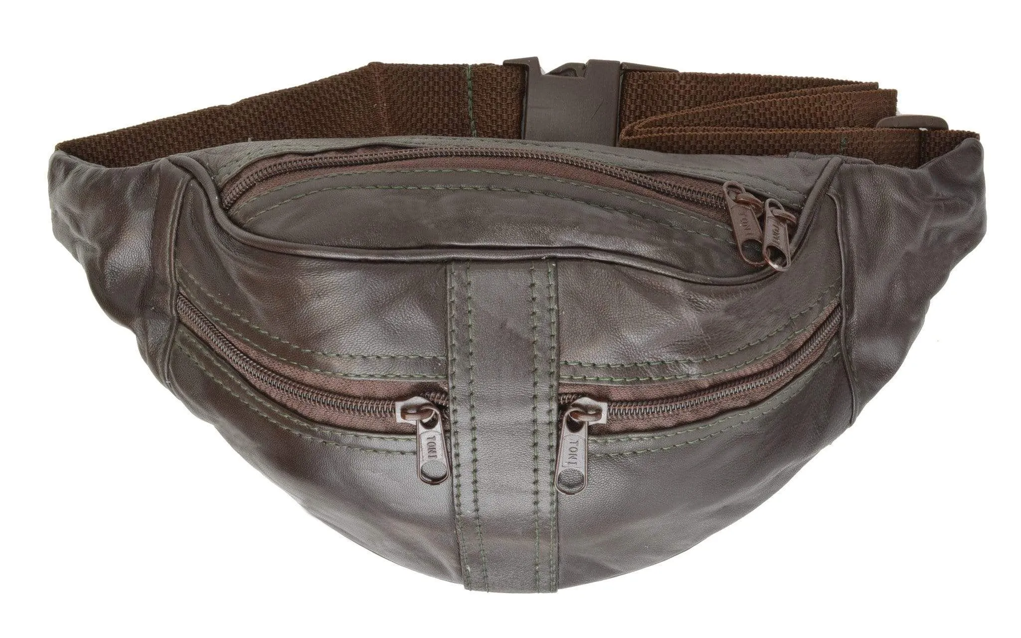 Genuine Leather Slim Waist Pouch, Fanny Pack, Unisex Design 001 (C)