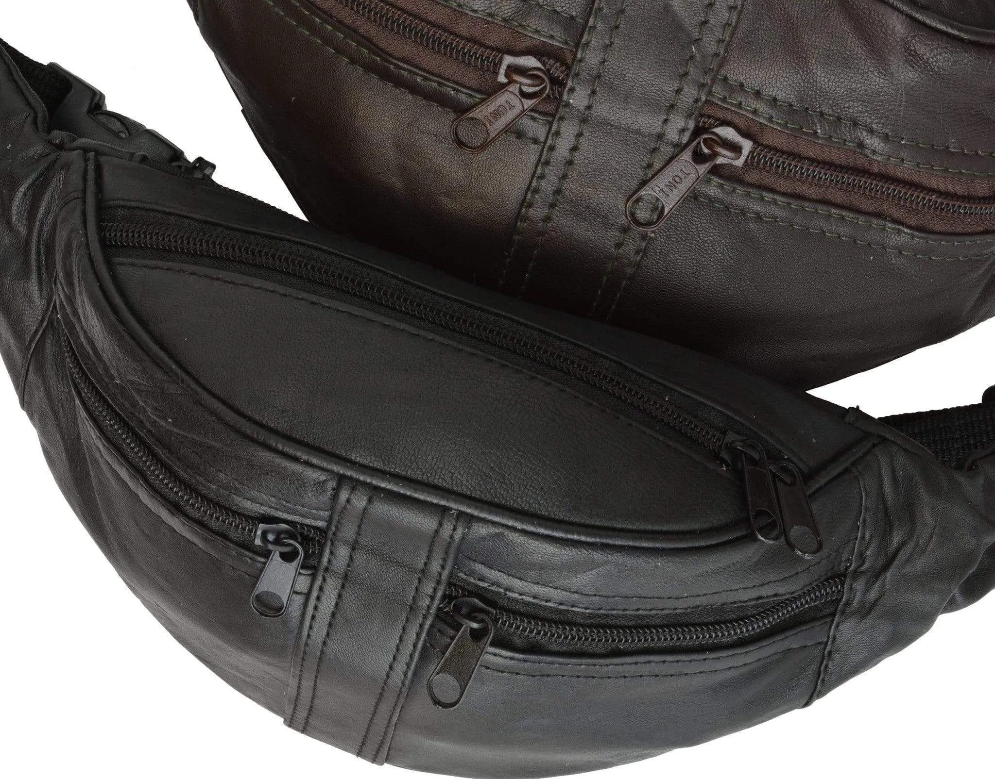 Genuine Leather Slim Waist Pouch, Fanny Pack, Unisex Design 001 (C)