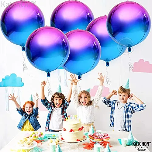 Giant, Metallic Purple Balloons 22 Inch - Pack Of 6, Purple Foil Balloons | 360 Degree Galaxy Balloons for Galaxy Party Decorations | 4D Purple and Blue Balloons for Galaxy Birthday Party Decorations