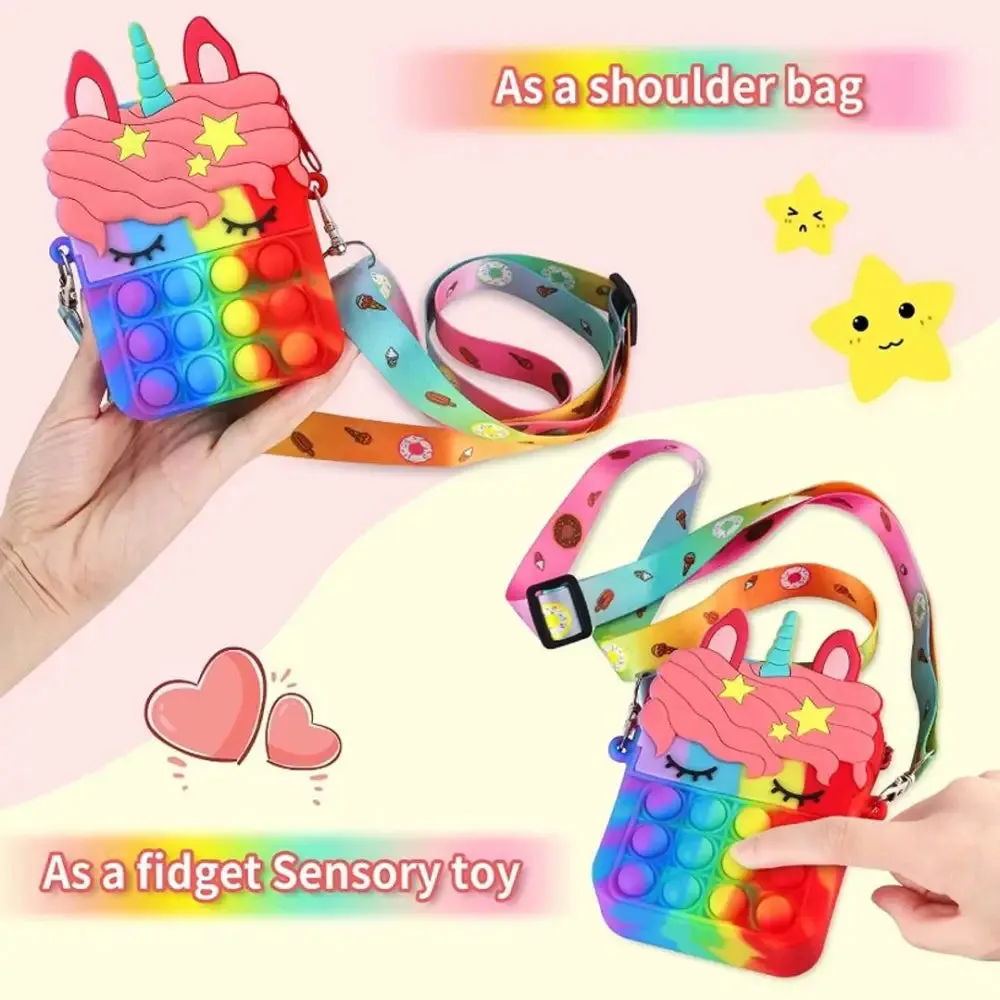 Girls Cute Unicorn Shape Sling Bag Bubble Design Purse Lovely Silicone Cartoon Bag