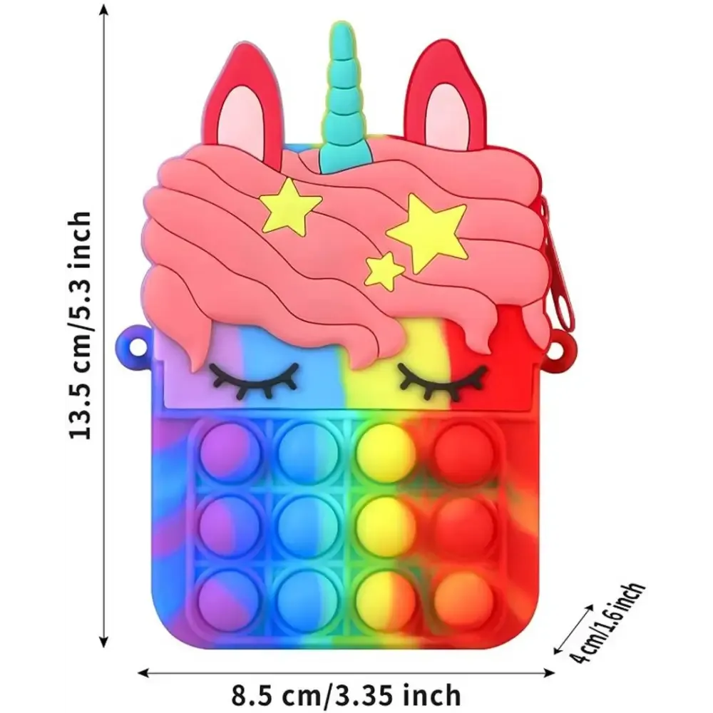 Girls Cute Unicorn Shape Sling Bag Bubble Design Purse Lovely Silicone Cartoon Bag