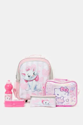 Girls Pink Marie The Cat Print Trolley Set (5 Piece)