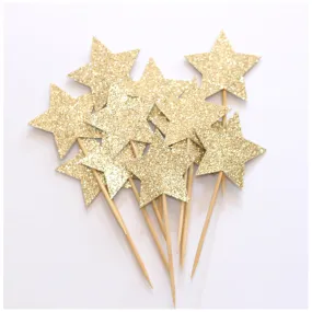 Gold Glitter "Mini Stars", Pack of 10 Cupcake Toppers