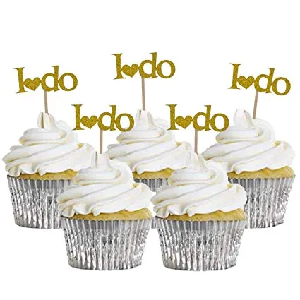 Gold Letter Mini "I Do" with Heart, Pack of 10 Cupcake Toppers