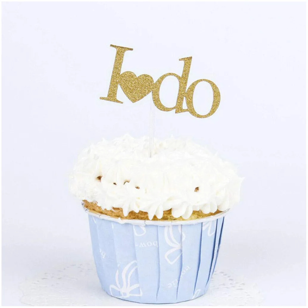 Gold Letter Mini "I Do" with Heart, Pack of 10 Cupcake Toppers