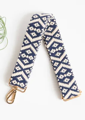 Guitar Style Bag Strap - Navy & Cream Geo Woven