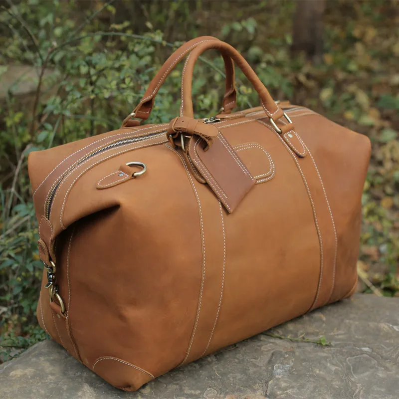 Handmade Vintage Brown Leather Travel Bag Mens Duffel Bag