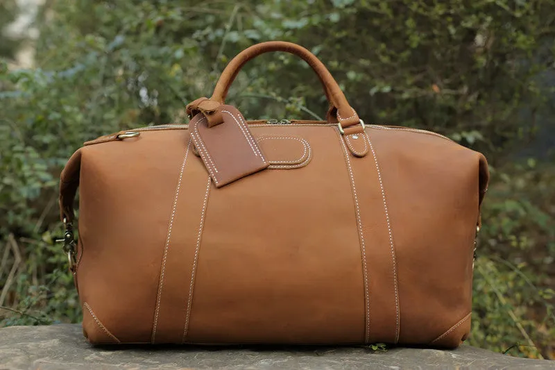 Handmade Vintage Brown Leather Travel Bag Mens Duffel Bag