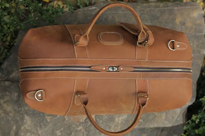 Handmade Vintage Brown Leather Travel Bag Mens Duffel Bag