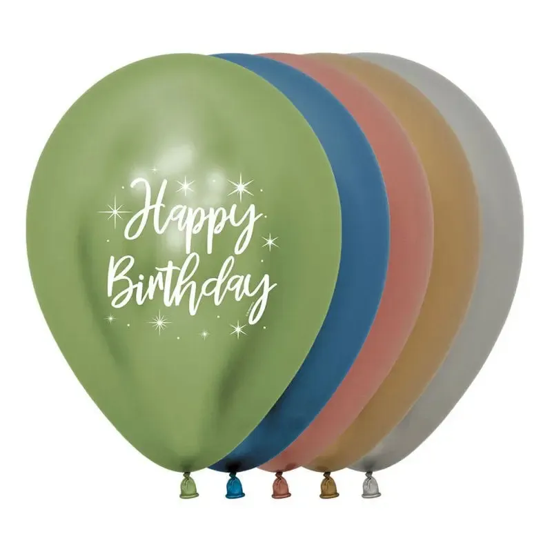 Happy Birthday Radiant Reflex Assorted Balloons - 12 Pack