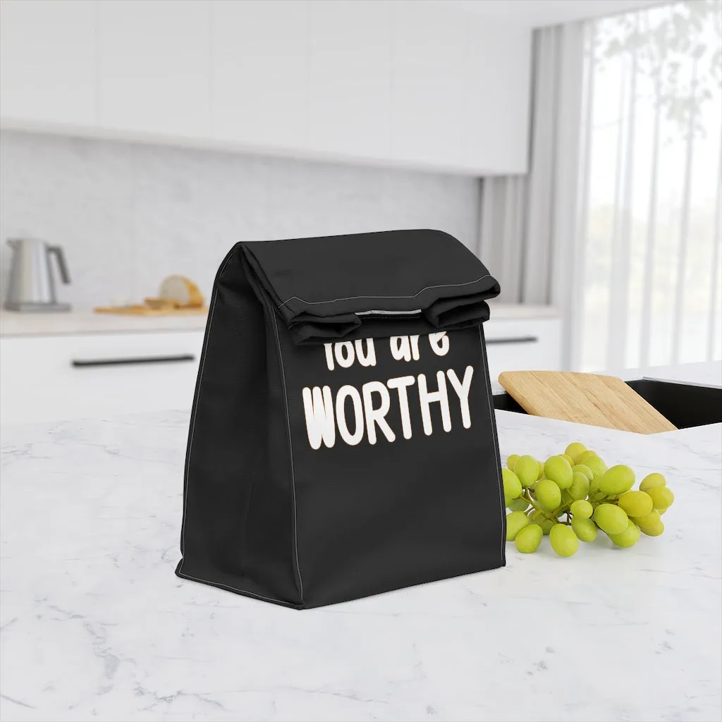 IAC  Home & Livings-Kitchen Accessories  / Kitchen Accessories / Polyester Lunch Bag / I am worthy white with orange