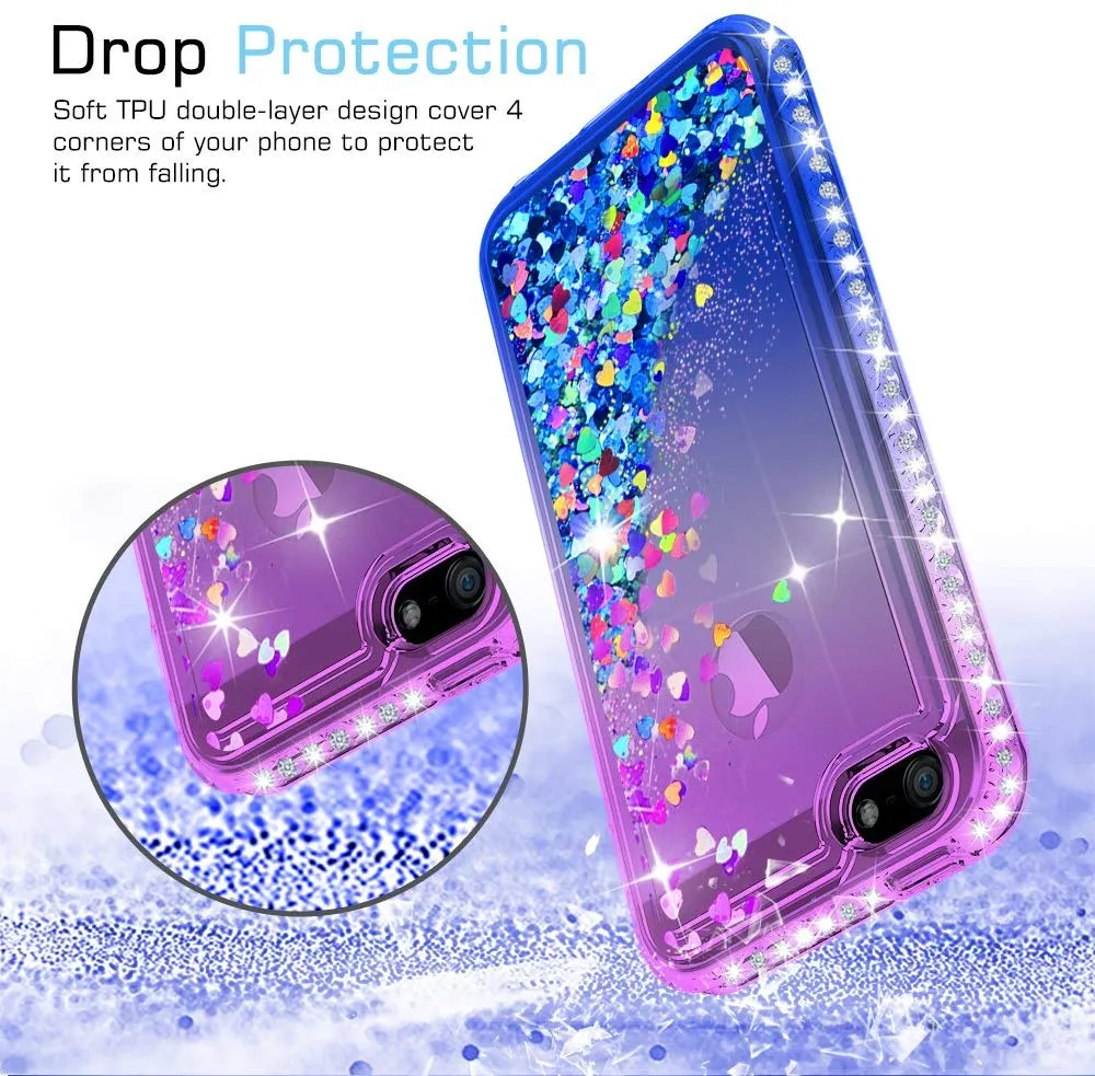 iPhone 5S Case, iPhone SE Case with [2 Pack] Tempered Glass Screen Protector, LeYi Glitter Bling Liquid Quicksand TPU Protective Case