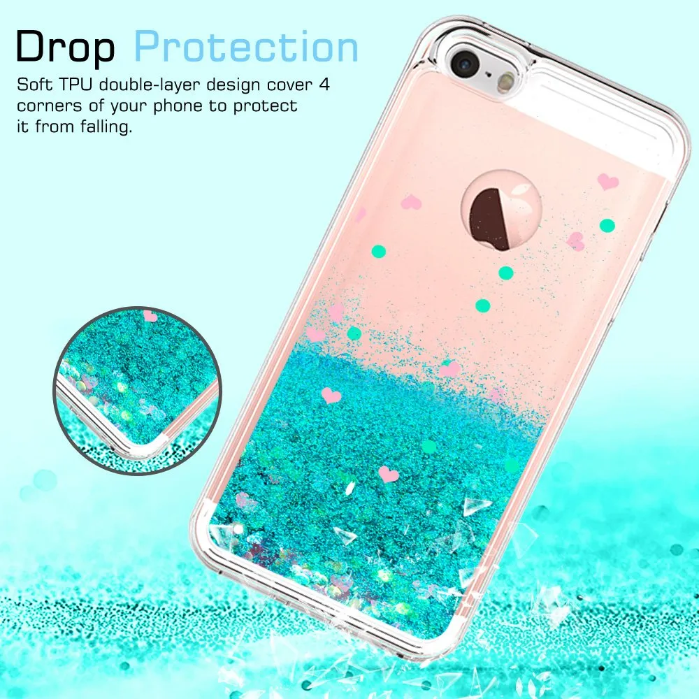 iPhone 5S Case, iPhone SE Case with [2 Pack] Tempered Glass Screen Protector, LeYi Glitter Bling Liquid Quicksand TPU Protective Case