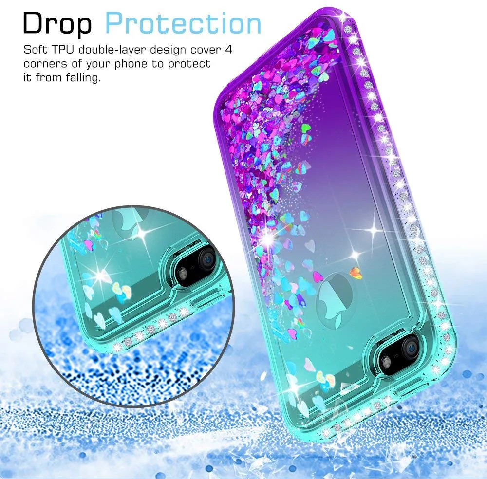 iPhone 5S Case, iPhone SE Case with [2 Pack] Tempered Glass Screen Protector, LeYi Glitter Bling Liquid Quicksand TPU Protective Case