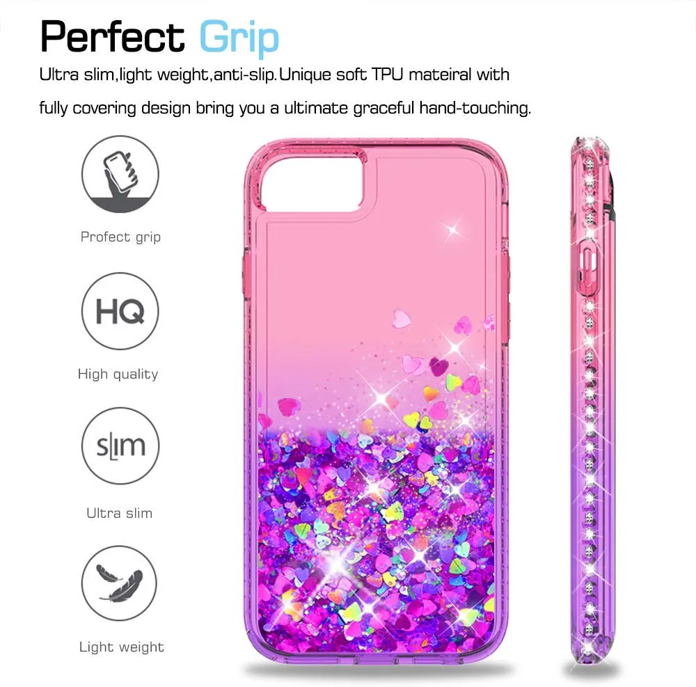 iPhone 8 Plus Case, iPhone 7 Plus Case, iPhone 6 Plus Clear Glitter Case with Tempered Glass Screen Protector [2 Pack] for Girls , LeYi Phone Case