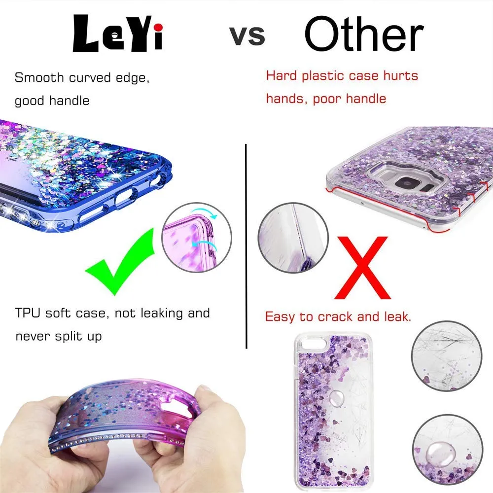 iPhone 8 Plus Case, iPhone 7 Plus Case, iPhone 6 Plus Clear Glitter Case with Tempered Glass Screen Protector [2 Pack] for Girls , LeYi Phone Case