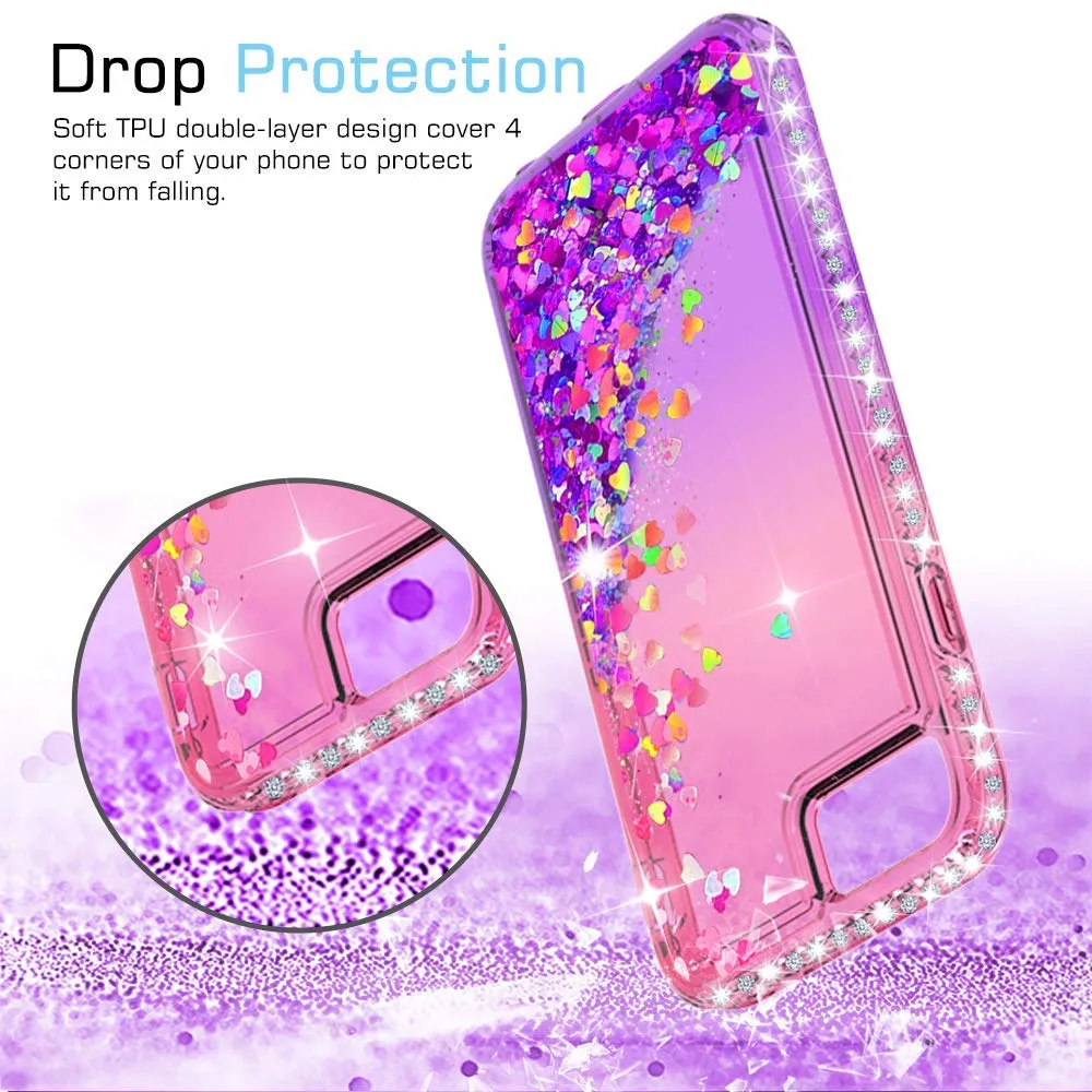 iPhone 8 Plus Case, iPhone 7 Plus Case, iPhone 6 Plus Clear Glitter Case with Tempered Glass Screen Protector [2 Pack] for Girls , LeYi Phone Case