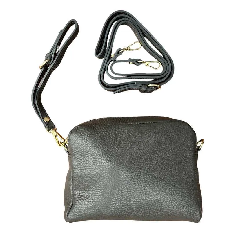 Italian Leather Box Bag in Dark Grey