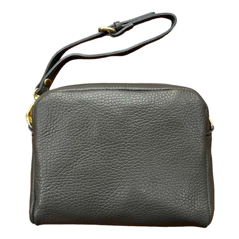 Italian Leather Box Bag in Dark Grey