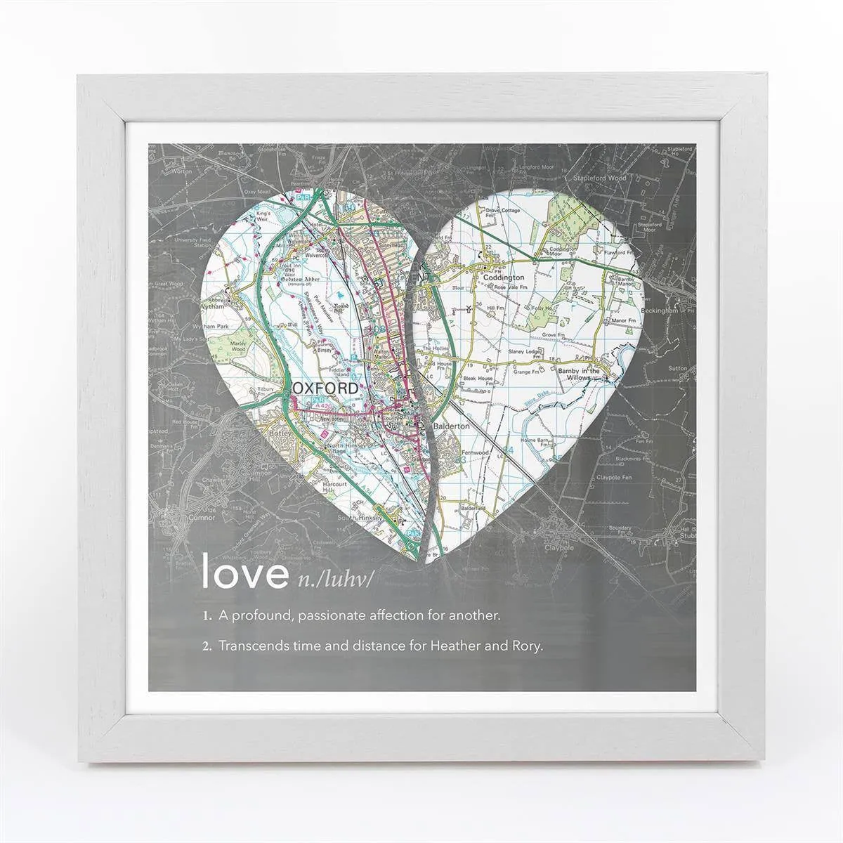 Joined Map Heart – Personalised Dictionary Definition Map Art - Love