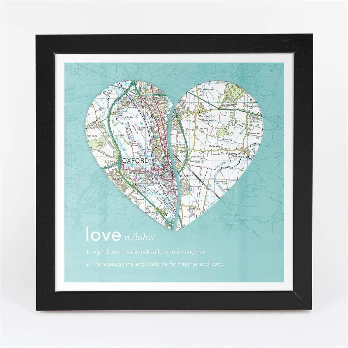 Joined Map Heart – Personalised Dictionary Definition Map Art - Love