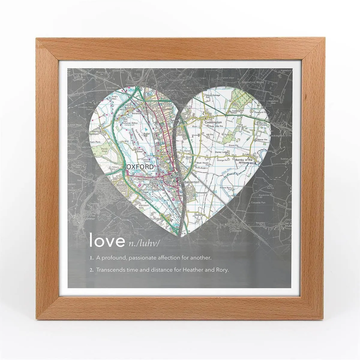 Joined Map Heart – Personalised Dictionary Definition Map Art - Love