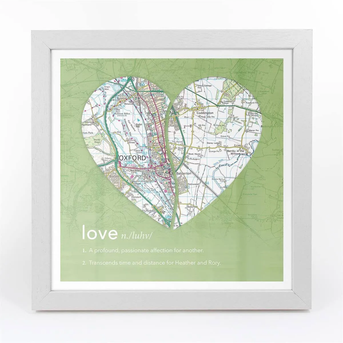 Joined Map Heart – Personalised Dictionary Definition Map Art - Love