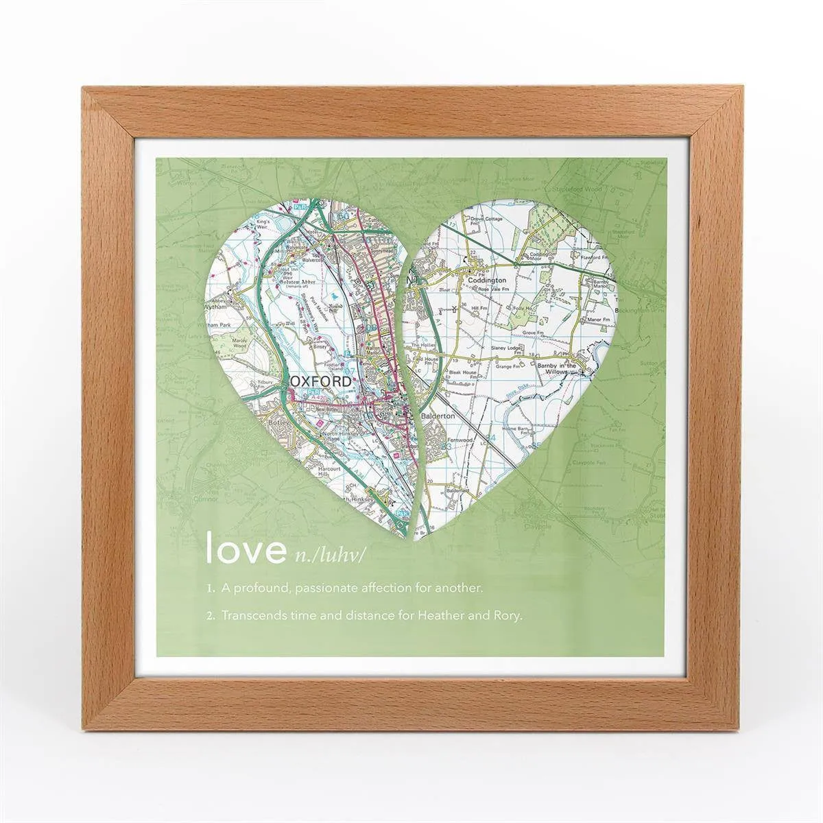 Joined Map Heart – Personalised Dictionary Definition Map Art - Love