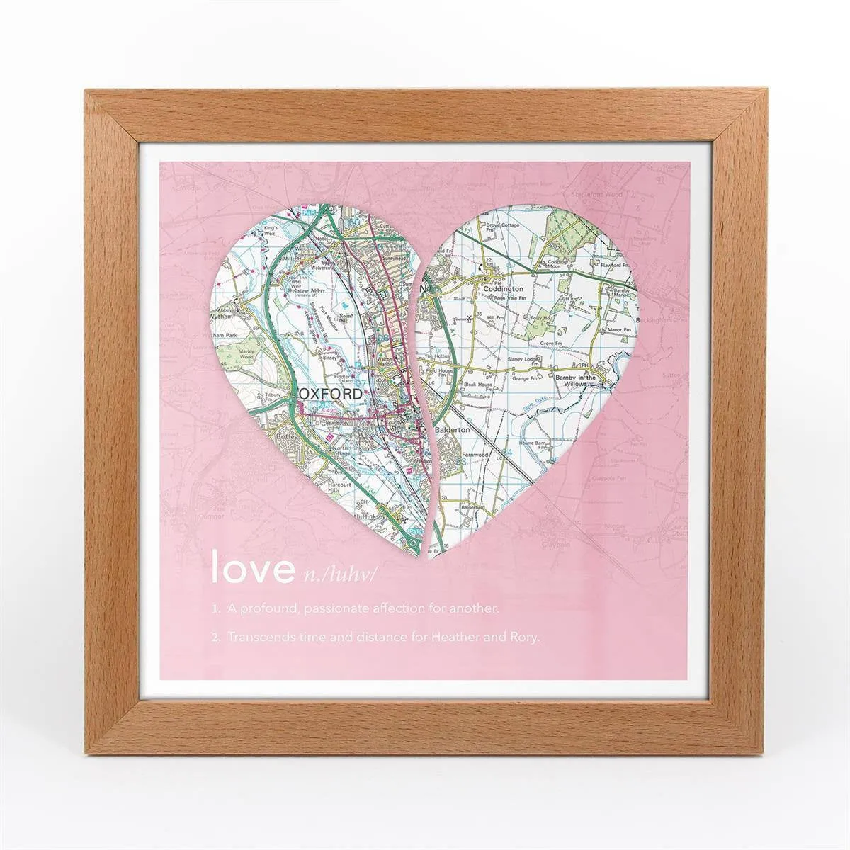 Joined Map Heart – Personalised Dictionary Definition Map Art - Love