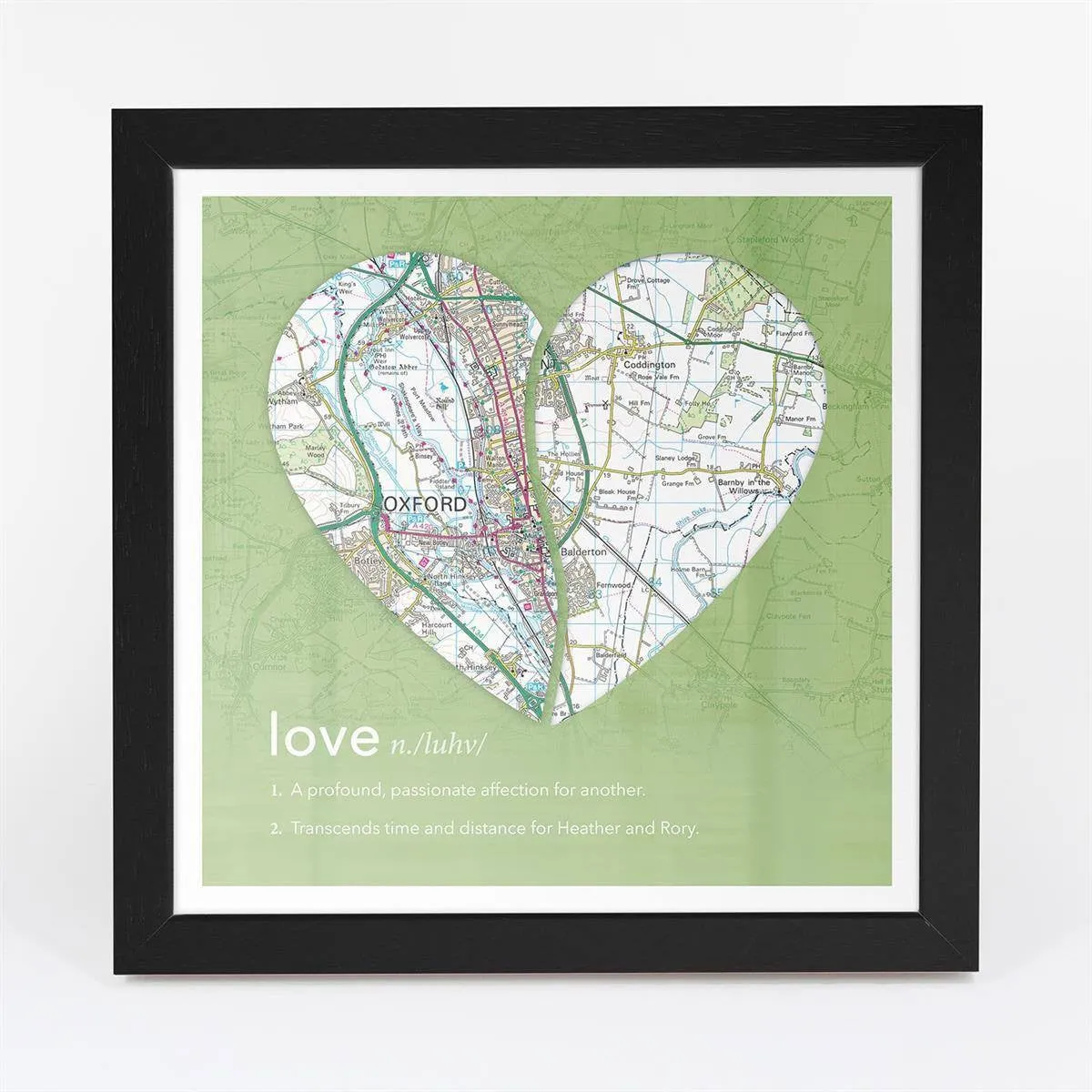 Joined Map Heart – Personalised Dictionary Definition Map Art - Love