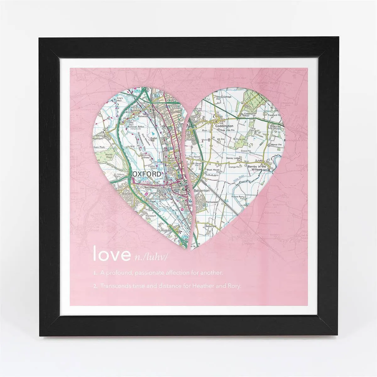 Joined Map Heart – Personalised Dictionary Definition Map Art - Love