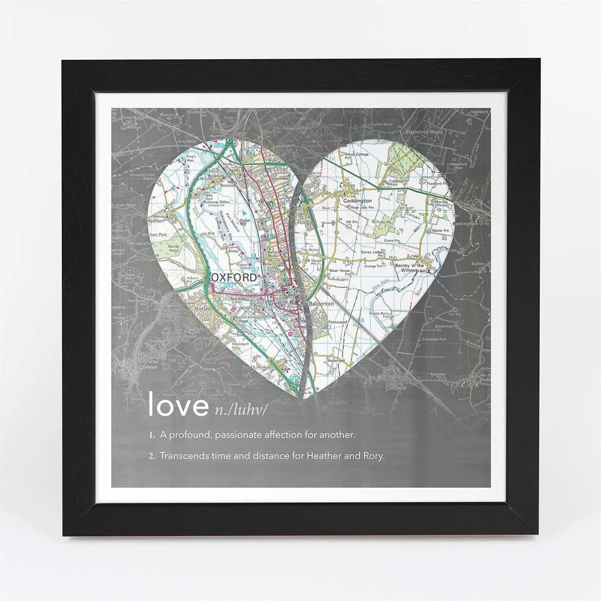 Joined Map Heart – Personalised Dictionary Definition Map Art - Love