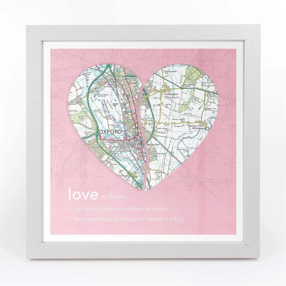 Joined Map Heart – Personalised Dictionary Definition Map Art - Love