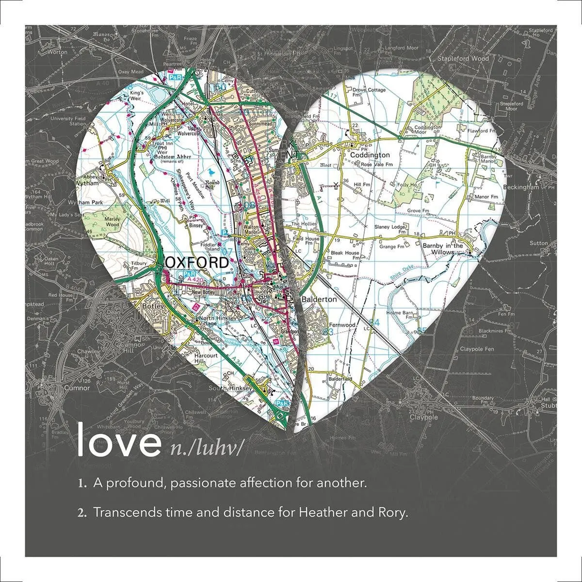 Joined Map Heart – Personalised Dictionary Definition Map Art - Love