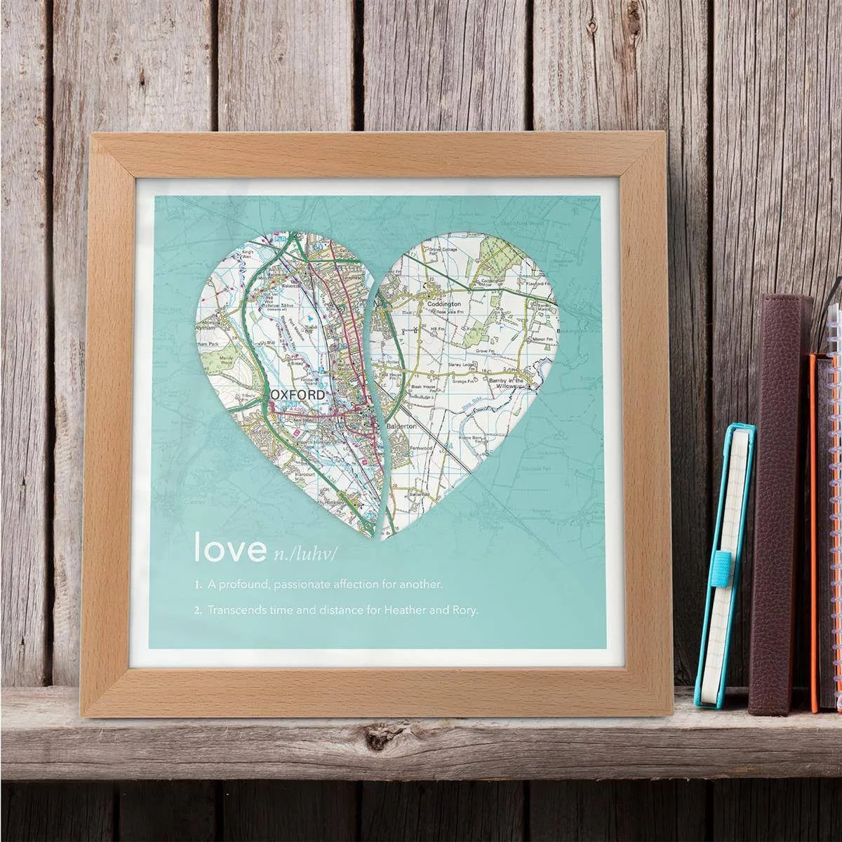 Joined Map Heart – Personalised Dictionary Definition Map Art - Love