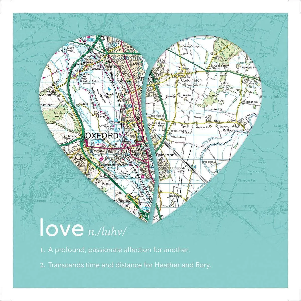 Joined Map Heart – Personalised Dictionary Definition Map Art - Love