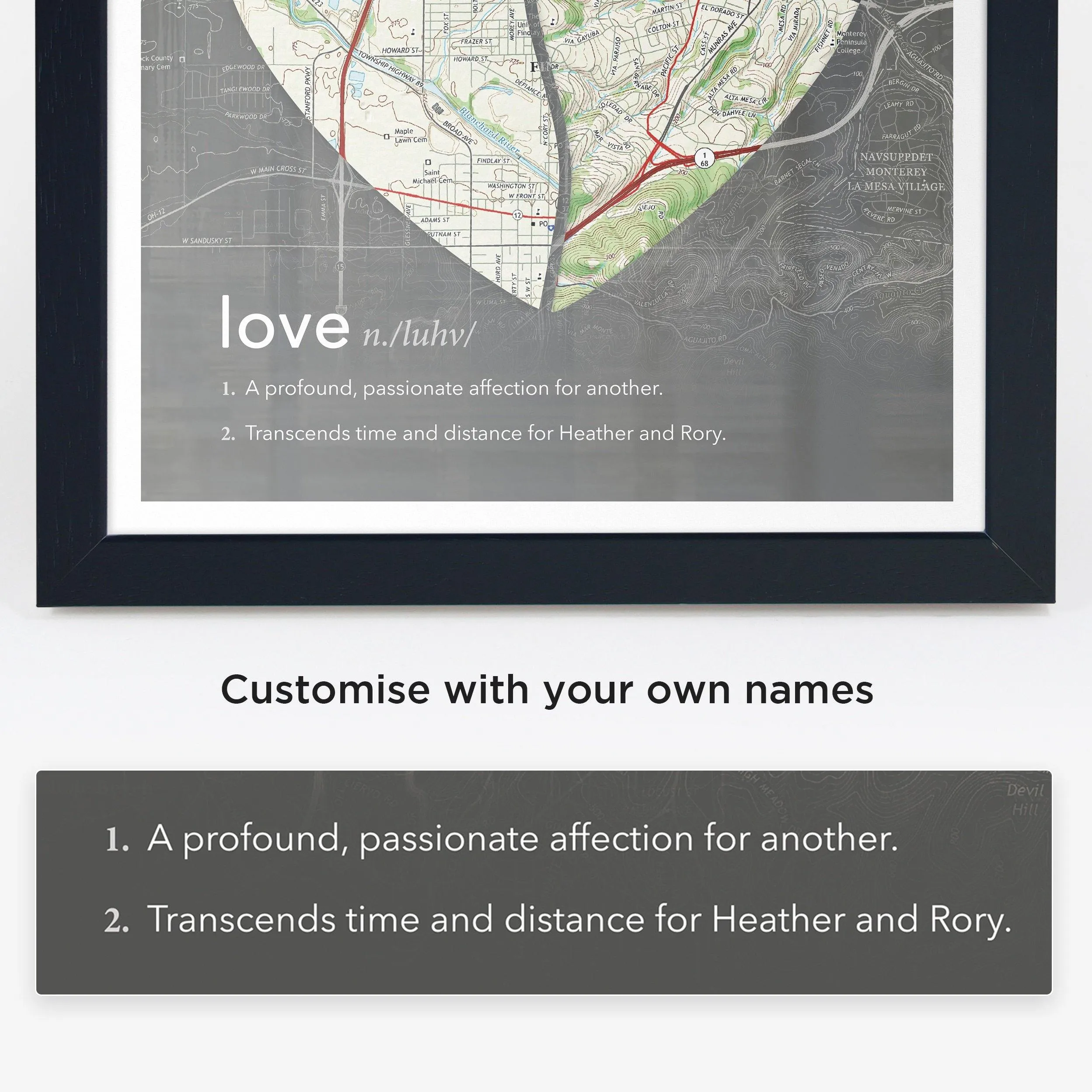 Joined Map Heart – Personalized Dictionary Definition Map Art - Love