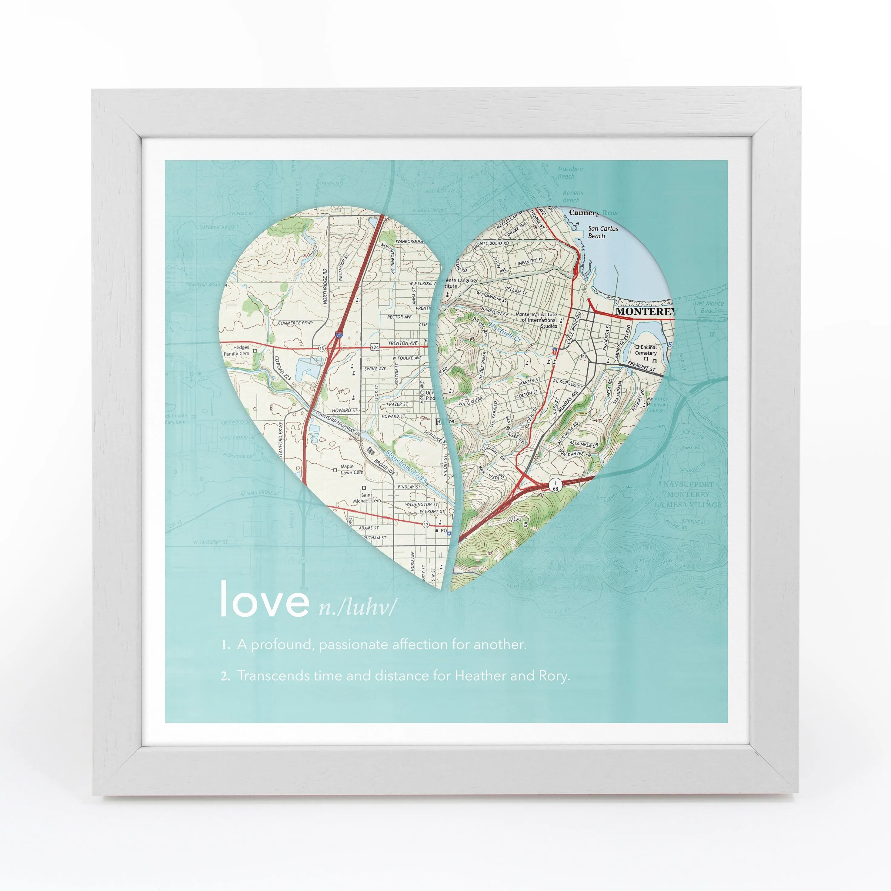 Joined Map Heart – Personalized Dictionary Definition Map Art - Love