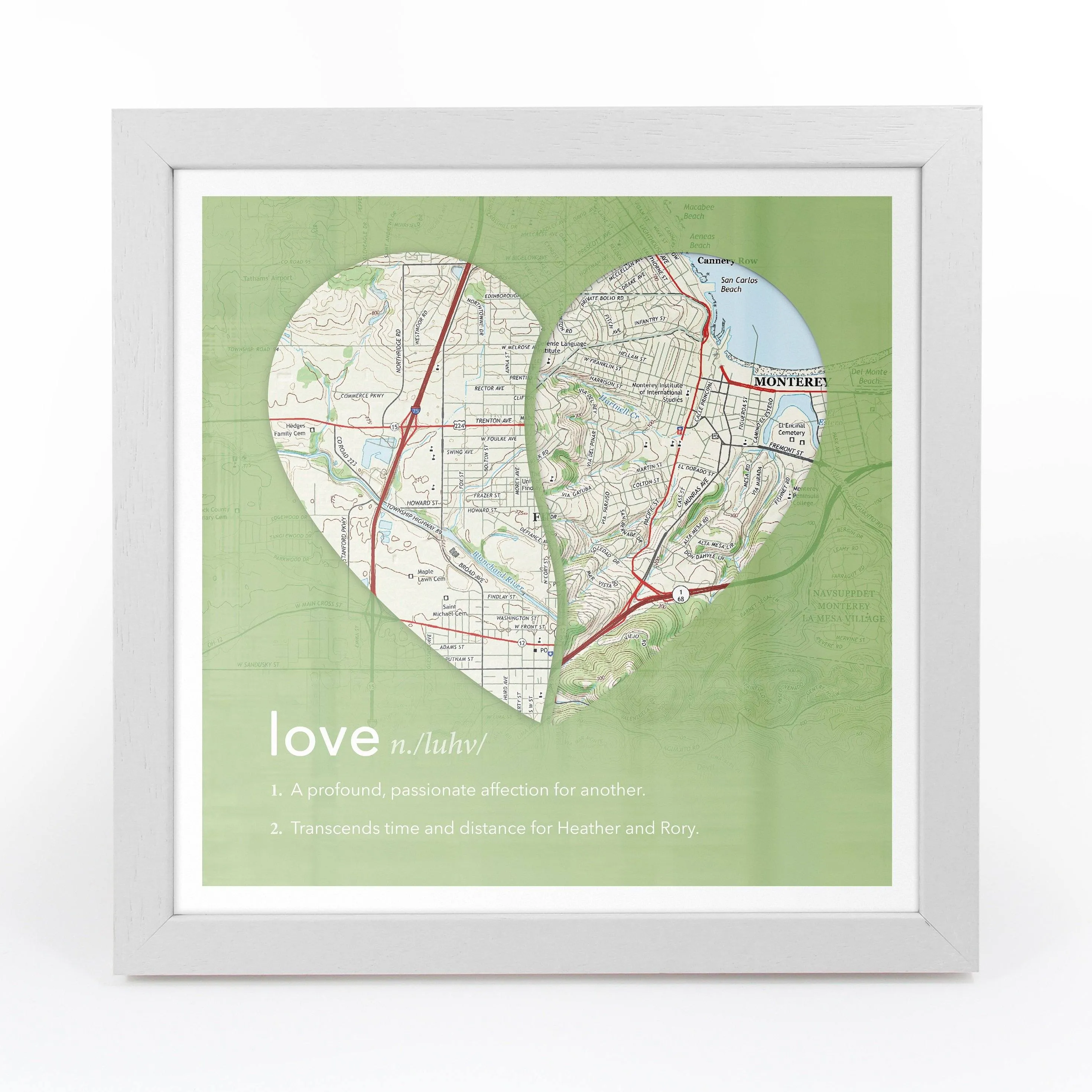 Joined Map Heart – Personalized Dictionary Definition Map Art - Love