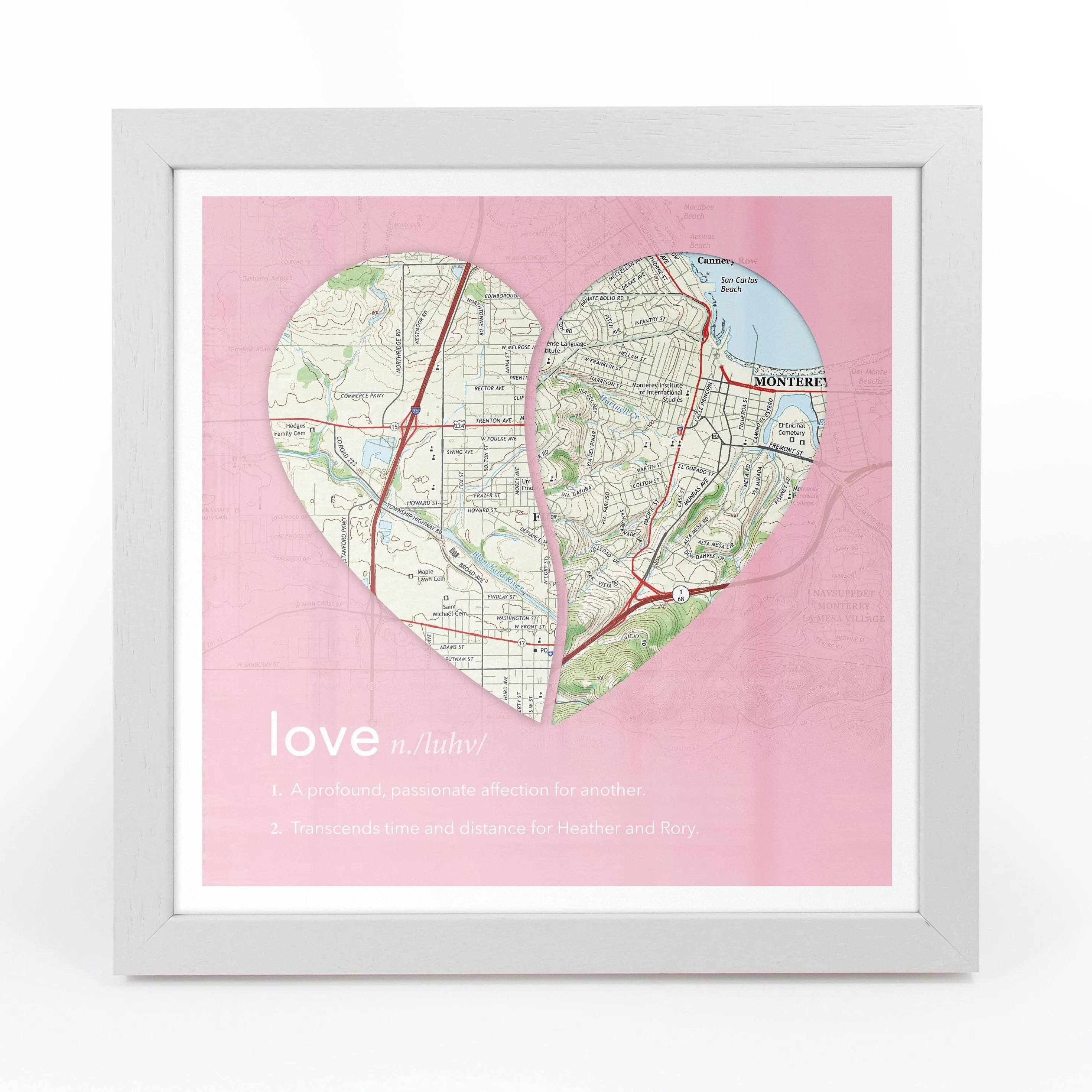 Joined Map Heart – Personalized Dictionary Definition Map Art - Love