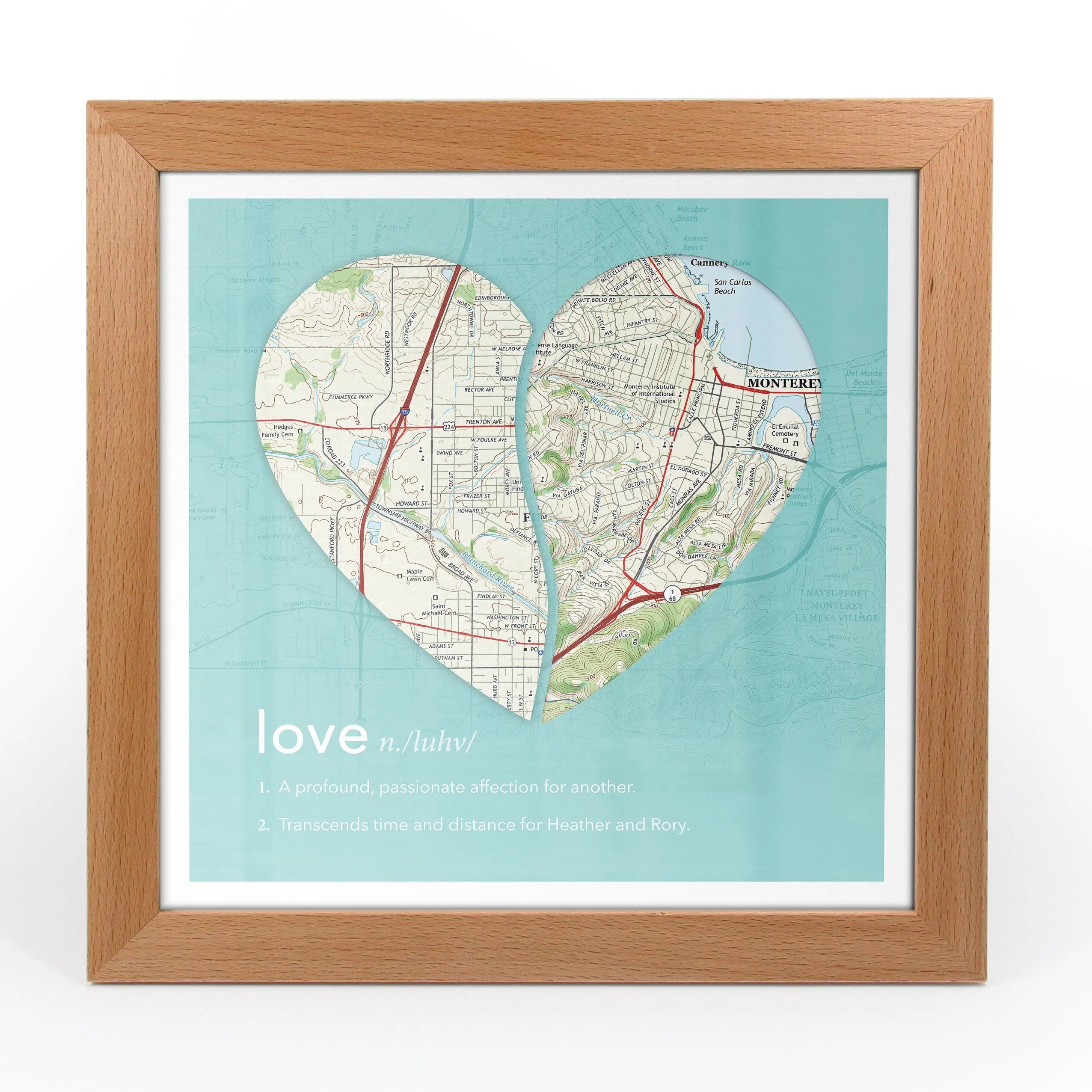 Joined Map Heart – Personalized Dictionary Definition Map Art - Love