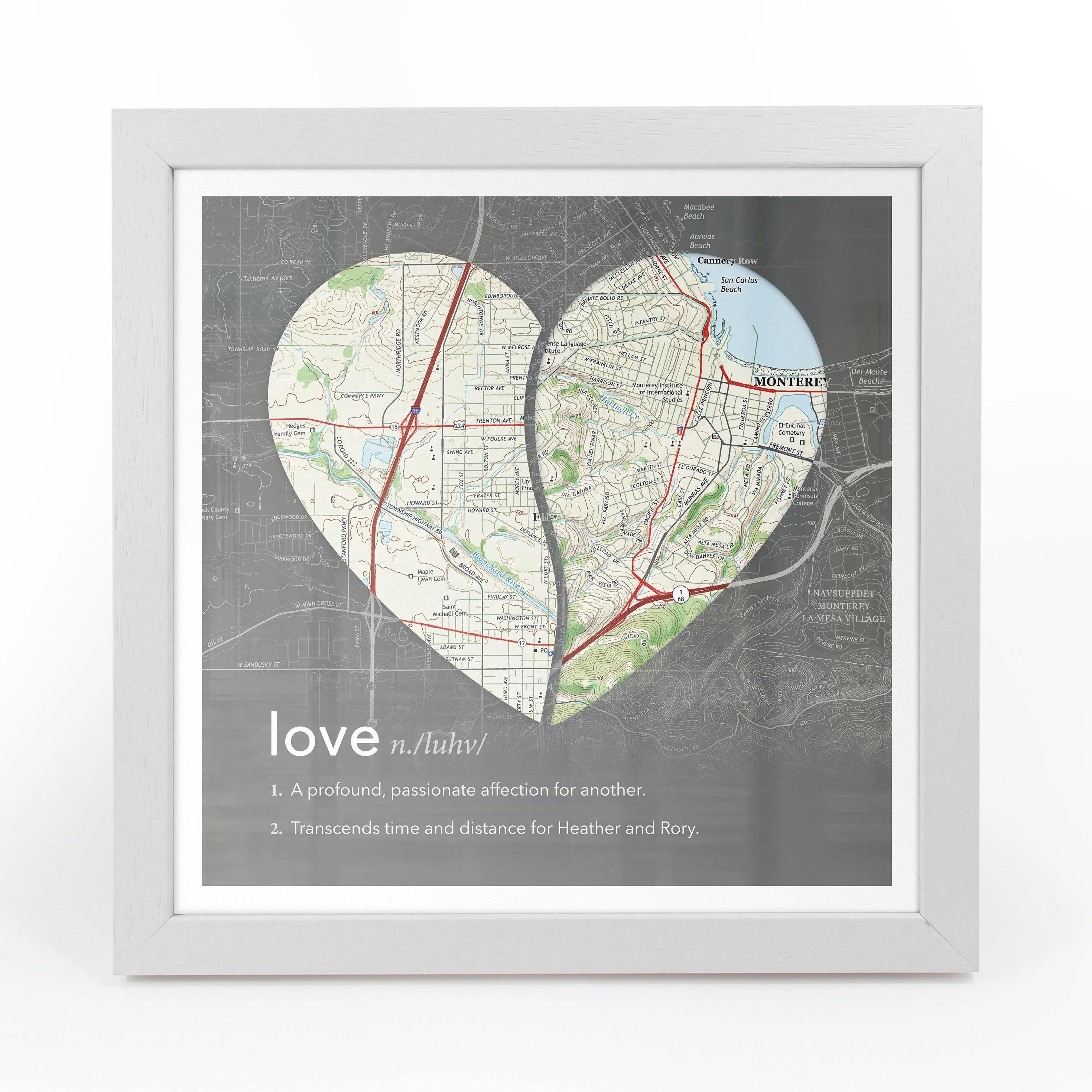 Joined Map Heart – Personalized Dictionary Definition Map Art - Love