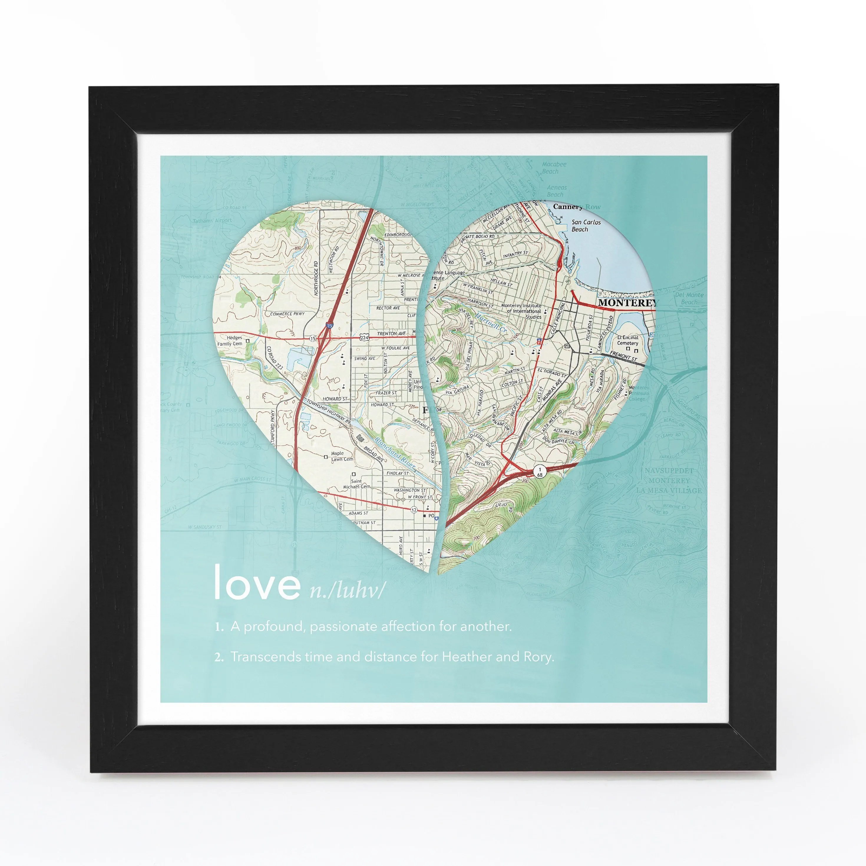 Joined Map Heart – Personalized Dictionary Definition Map Art - Love