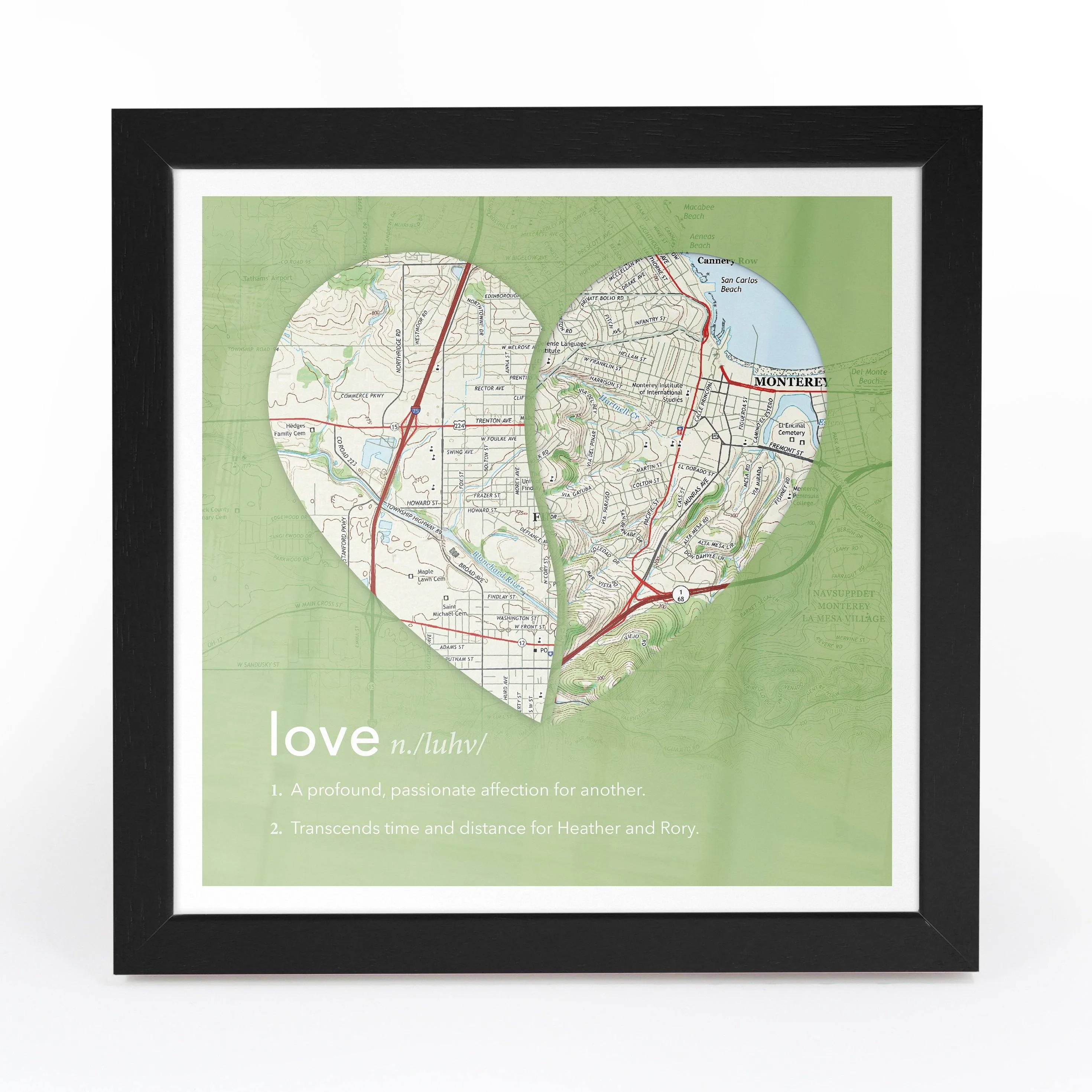 Joined Map Heart – Personalized Dictionary Definition Map Art - Love