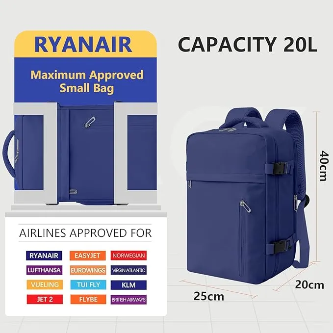 KIRFEIHT Cabin Bags 40x20x25 for Ryanair Underseat Carry-Ons Travel Backpack - Hand Luggage Backpack Cabin Bag Size 20L - Daypack School Office Bag with USB Port