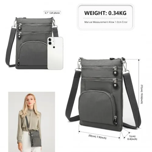 Kono Casual Multi Pocket RFID Blocking Crossbody Bag - Stylish and Secure Grey Bag