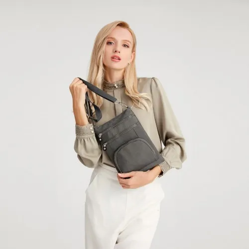 Kono Casual Multi Pocket RFID Blocking Crossbody Bag - Stylish and Secure Grey Bag