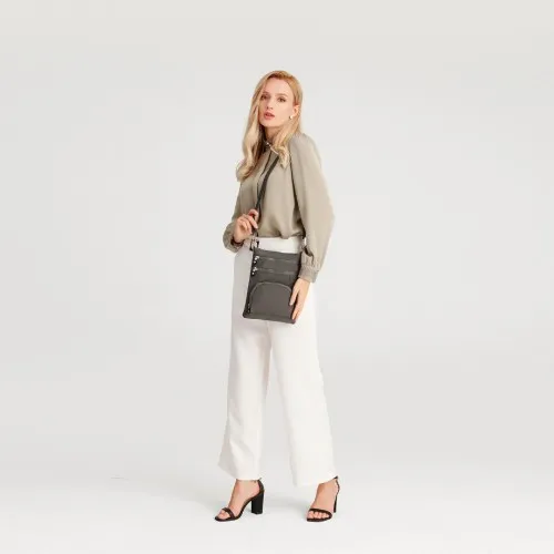 Kono Casual Multi Pocket RFID Blocking Crossbody Bag - Stylish and Secure Grey Bag