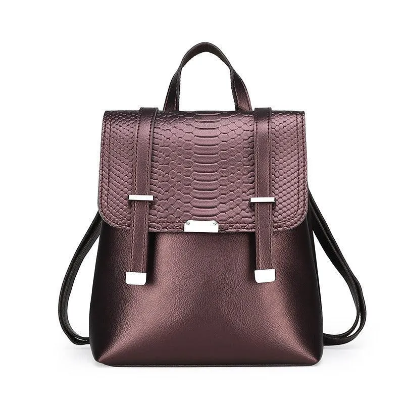 Korean Style Solid Color Fashion PU Embossed Backpack