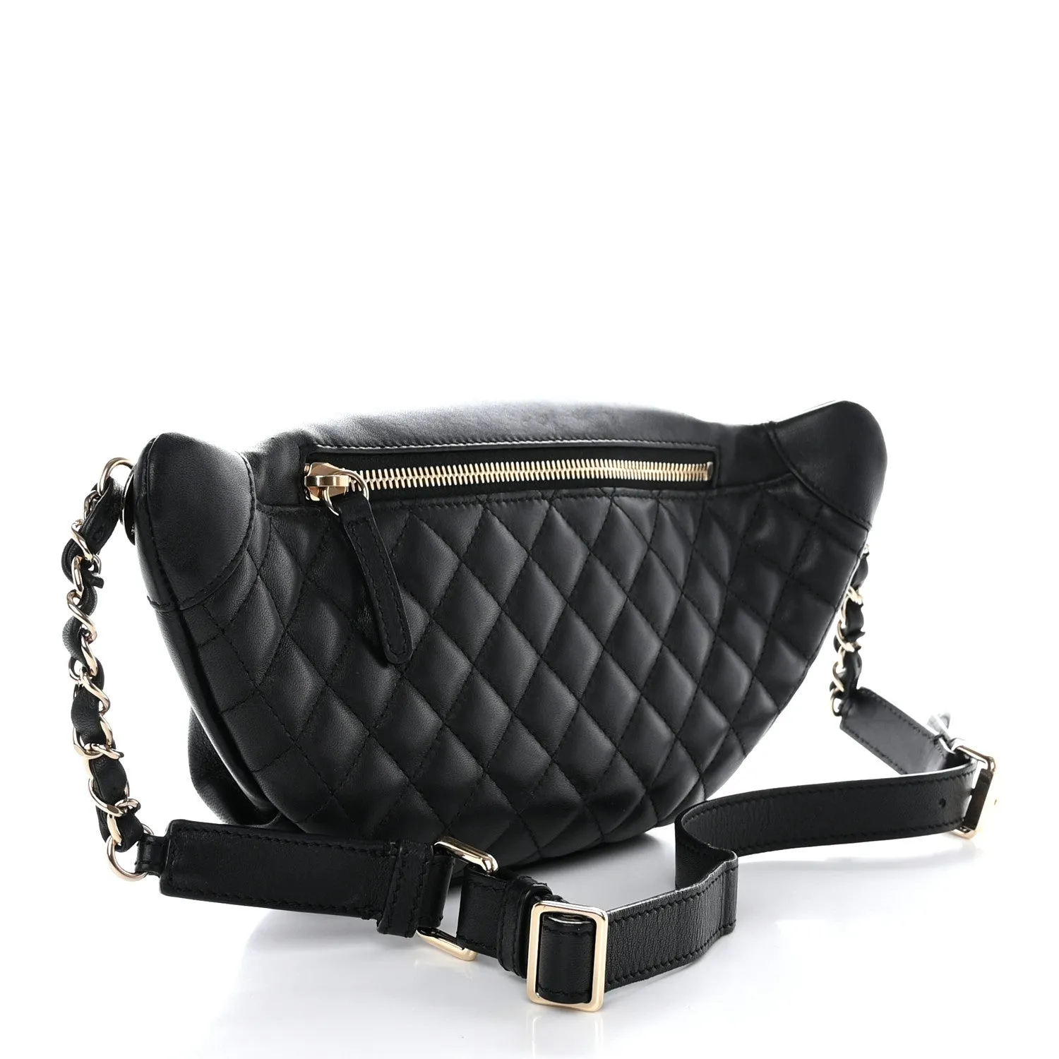 Lambskin Quilted Waist Bag Fanny Pack Black